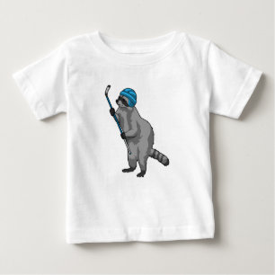 T-shirt Pour Bébé Racoon au hockey sur glace avec bâton de hockey su