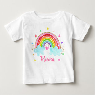 T-shirt Pour Bébé Rainbow Cloud Hearts Or rose Anniversaire