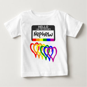 T-shirt Pour Bébé Rainbow Flag Hearts Groom Nephew Name Badge