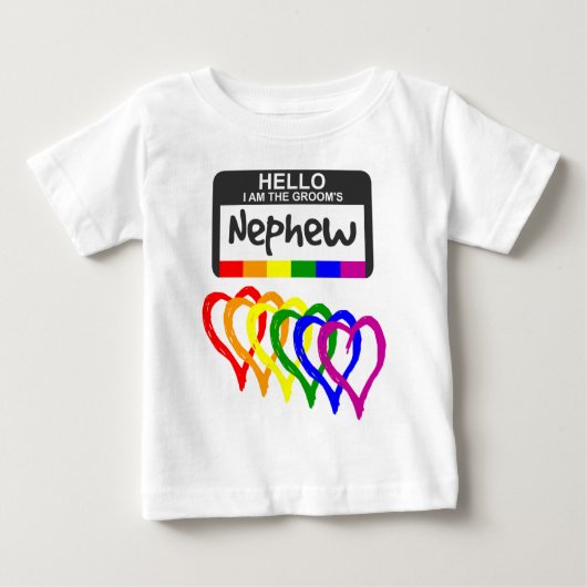 T-shirt Pour Bébé Rainbow Flag Hearts Groom Nephew Name Badge (Devant)