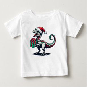 T-shirt Pour Bébé raptor au chapeau de Noël de Père Noël