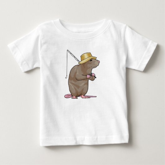 T-shirt Pour Bébé Rat à la pêche avec bâton de pêche (Devant)
