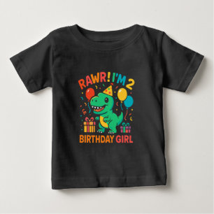 T-shirt Pour Bébé Rawr I'm 2 Dinosaur Birthday Girl