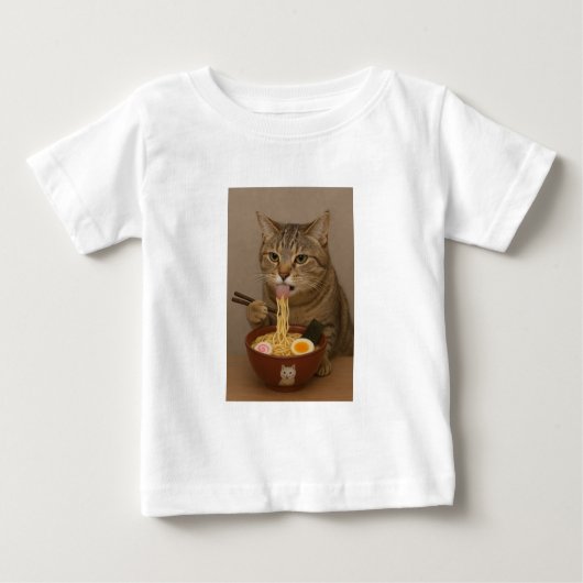 T-shirt Pour Bébé Realistic Funny Cat Eating Ramen | Graphic Tee (Devant)