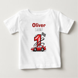 T-shirt Pour Bébé Red Race Car Fast One First Birthday
