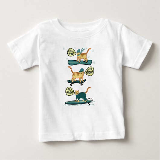 T-shirt Pour Bébé Regarde Meowt ! Skateboard Surf Snowboard Tabby Ca (Devant)
