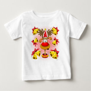 T-shirt Pour Bébé Reindeer amusant Caricature de Noël avec cloches A