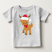 T-shirt Pour Bébé Reindeer de Noël, Cute Reindeer, Santa Hat (Devant)