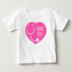 T-shirt Pour Bébé Remerciements Stéthoscope à coeur rose