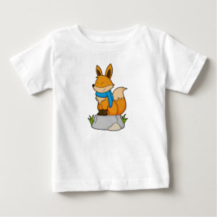T-shirt Pour Bébé Renard avec Écharpe sur Rocher