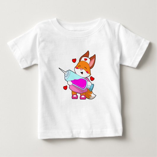 T-shirt Pour Bébé Renard comme infirmière avec seringue (Devant)