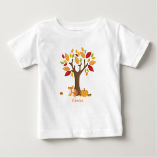 T-shirt Pour Bébé Renard d'automne avec Citrouille Personnalisé