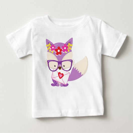 T-shirt Pour Bébé Renard de Saint Valentin, Renard pourpre, Lunettes (Devant)