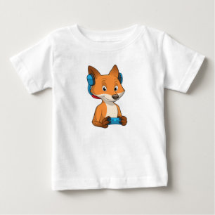 T-shirt Pour Bébé Renard en joueur avec manette de jeu vidéo
