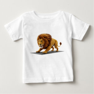 T-shirt Pour Bébé Rendu 3D fantaisiste d'un lion faisant du yoga sur