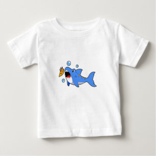 T-shirt Pour Bébé Requin avec pizza comme appât