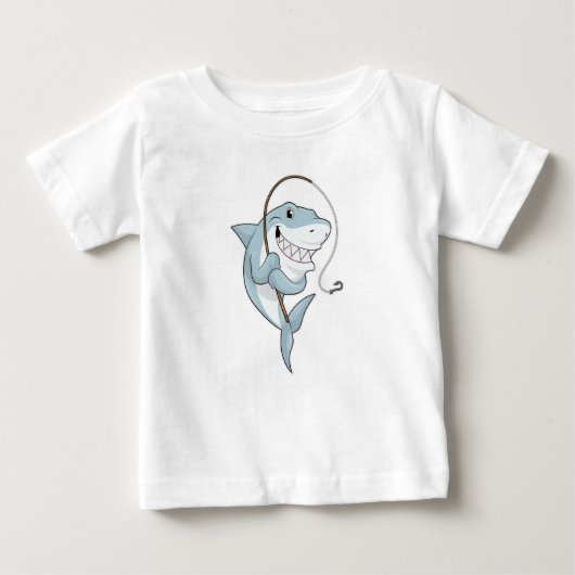 T-shirt Pour Bébé Requin comme pêcheur avec canne à pêche (Devant)