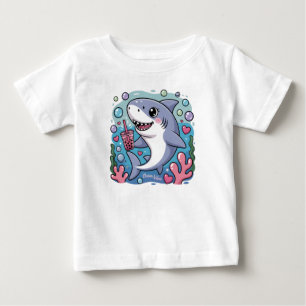 T-shirt Pour Bébé Requin Mignon Kawaii Buvant du Thé aux Perles Vibe