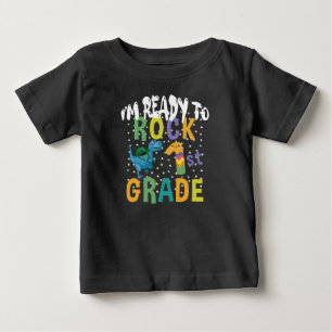 T-shirt Pour Bébé Retour à l'école Je suis prêt à rocker 1ère année 
