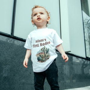 T-shirt Pour Bébé Retro 1er Premier Rodéo Occidental Cactus Annivers