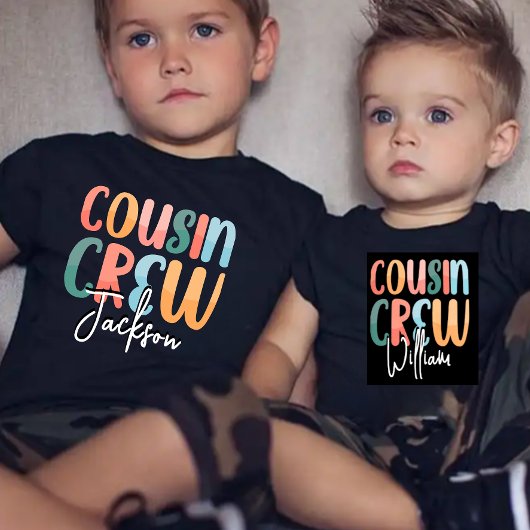 T-shirt Pour Bébé Rétro Custom Cousin Crew Ajouter votre nom Noir