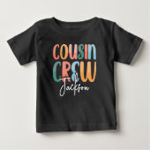 T-shirt Pour Bébé Rétro Custom Cousin Crew Ajouter votre nom Noir (Devant)