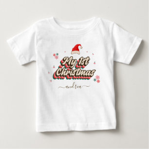 T-shirt Pour Bébé Rétro Groovy Typographie 1er Noël Nom de fille 