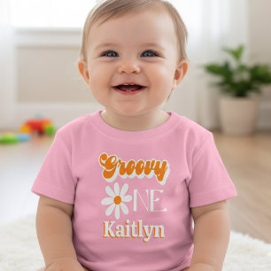 T-shirt Pour Bébé Rétro Groovy Un An pour les Filles 1er Anniversair