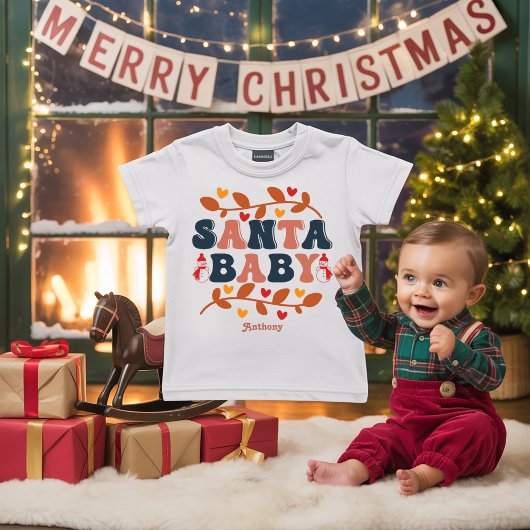 T-shirt Pour Bébé Retro Holiday Père Noël Baby Personnalisé
