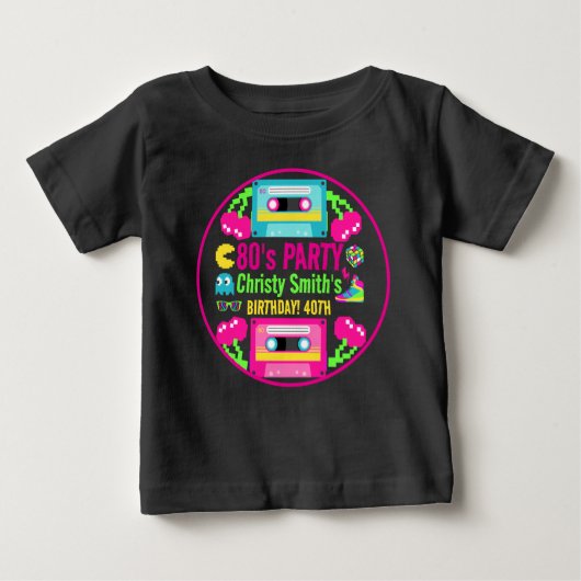 T-shirt Pour Bébé Retro Neon 80s fête d'anniversaire (Devant)