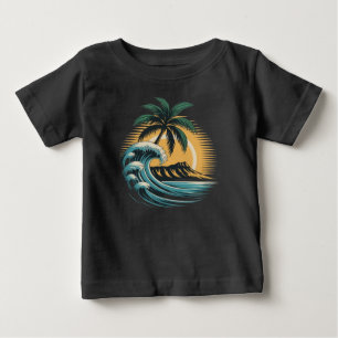 T-shirt Pour Bébé Rétro Surf Tropical - Grande Vague Arbre Palmier V