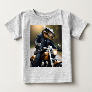 T-shirt Pour Bébé **"Rex à fond de train : T-Rex en cuir sur une mot