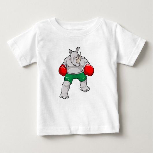T-shirt Pour Bébé Rhino à Boxing avec gants de boxe (Devant)