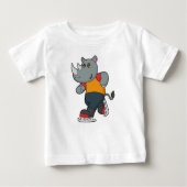 T-shirt Pour Bébé Rhino at Ice skating with Ice skates (Devant)