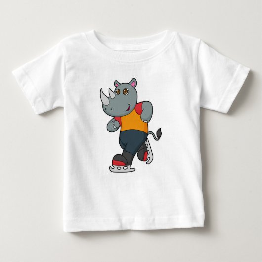 T-shirt Pour Bébé Rhino at Ice skating with Ice skates (Devant)