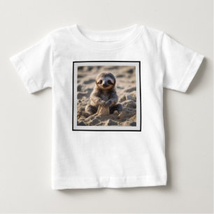 T-shirt Pour Bébé Rives de sable : Baby Sloth Building Châteaux de s