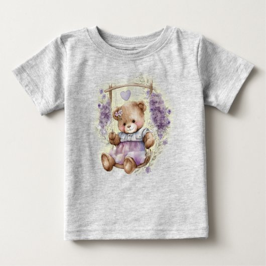 T-shirt Pour Bébé Robe Brown Teddy Bear Swing Lavender (Devant)