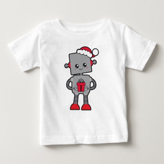 T-shirt Pour Bébé Robot de Noël, Robot mignon, Santa Hat, Cadeaux (Devant)