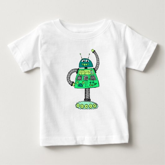 T-shirt Pour Bébé Robot Frankie, vert sur blanc (Devant)