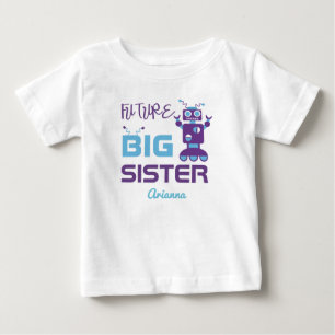 T-shirt Pour Bébé Robot Futur Grande Sœur Violet Mignon Personnalisé