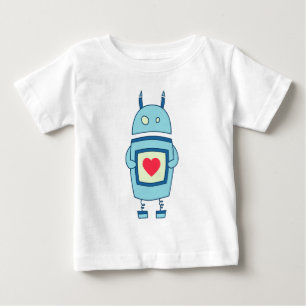 T-shirt Pour Bébé Robot maladroit mignon bleu avec le bébé de coeu