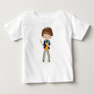 T-shirt Pour Bébé Rock Boy, Cheveux Brown, Chanteur de groupe, Micro