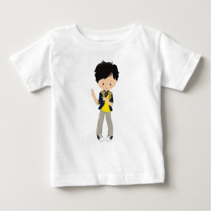 T-shirt Pour Bébé Rock Boy, Cheveux noirs, Microphone, Chanteur de g