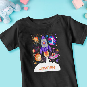 T-shirt Pour Bébé Rocket Ship Planets UFO et Astronaut Space Boys