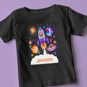 T-shirt Pour Bébé Rocket Ship Planets UFO et Astronaut Space Boys