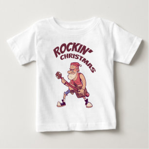 T-shirt Pour Bébé Rockin Christmas, Père Noël rocking avec Guitar In