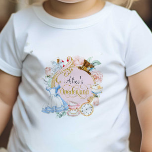 T-shirt Pour Bébé Rose, 1er anniversaire de fille, Alice Onederland