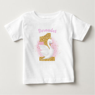 T-shirt Pour Bébé Rose et or 1er anniversaire Swan Princesse