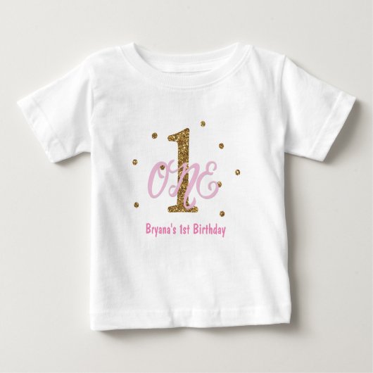 T-shirt Pour Bébé Rose & Gold Girls ONE 1ère fête d'anniversaire Per (Devant)