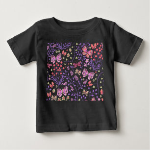 T-shirt Pour Bébé Rose Papillon coloré et Fleurs